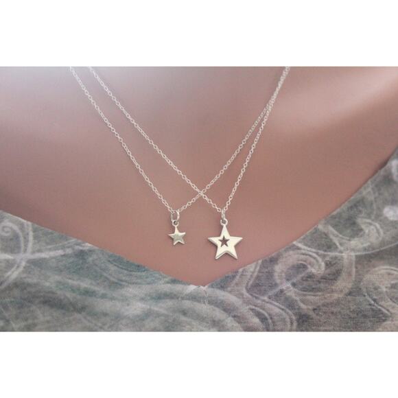 Sterling Silver Mother Daughter Star Necklaces - Picture 1 of 3